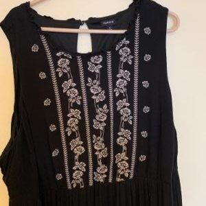 Torrid Black Maxi Dress with White Floral Embroidery 5X